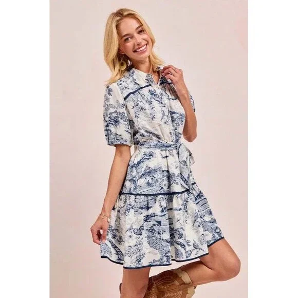 BiBi Woven Printed Tiered Dress - Picture 3 of 4